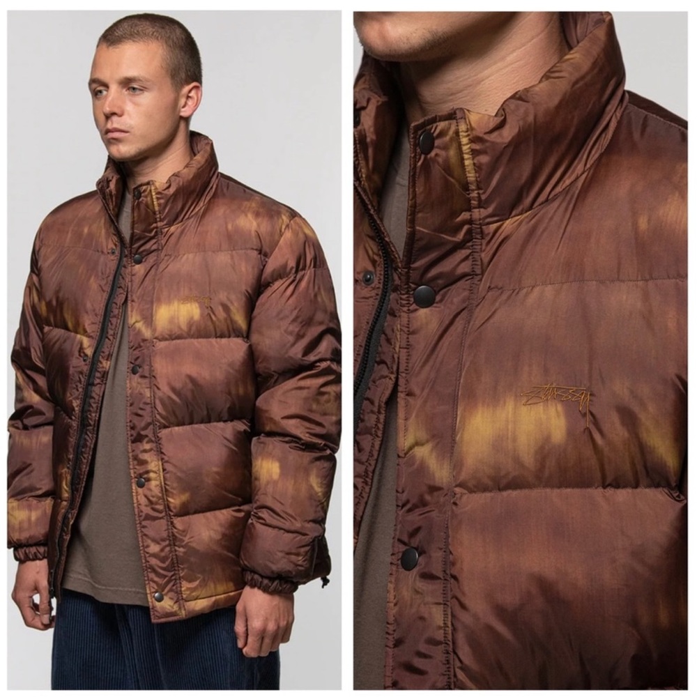 Stussy Aurora Logo Puffer Brown Jacket Coat